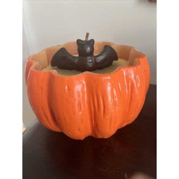VTG Halloween Bat Coming Out Of Jack O' Lantern Paraffin Candle Holder Large - Picture 6 of 8